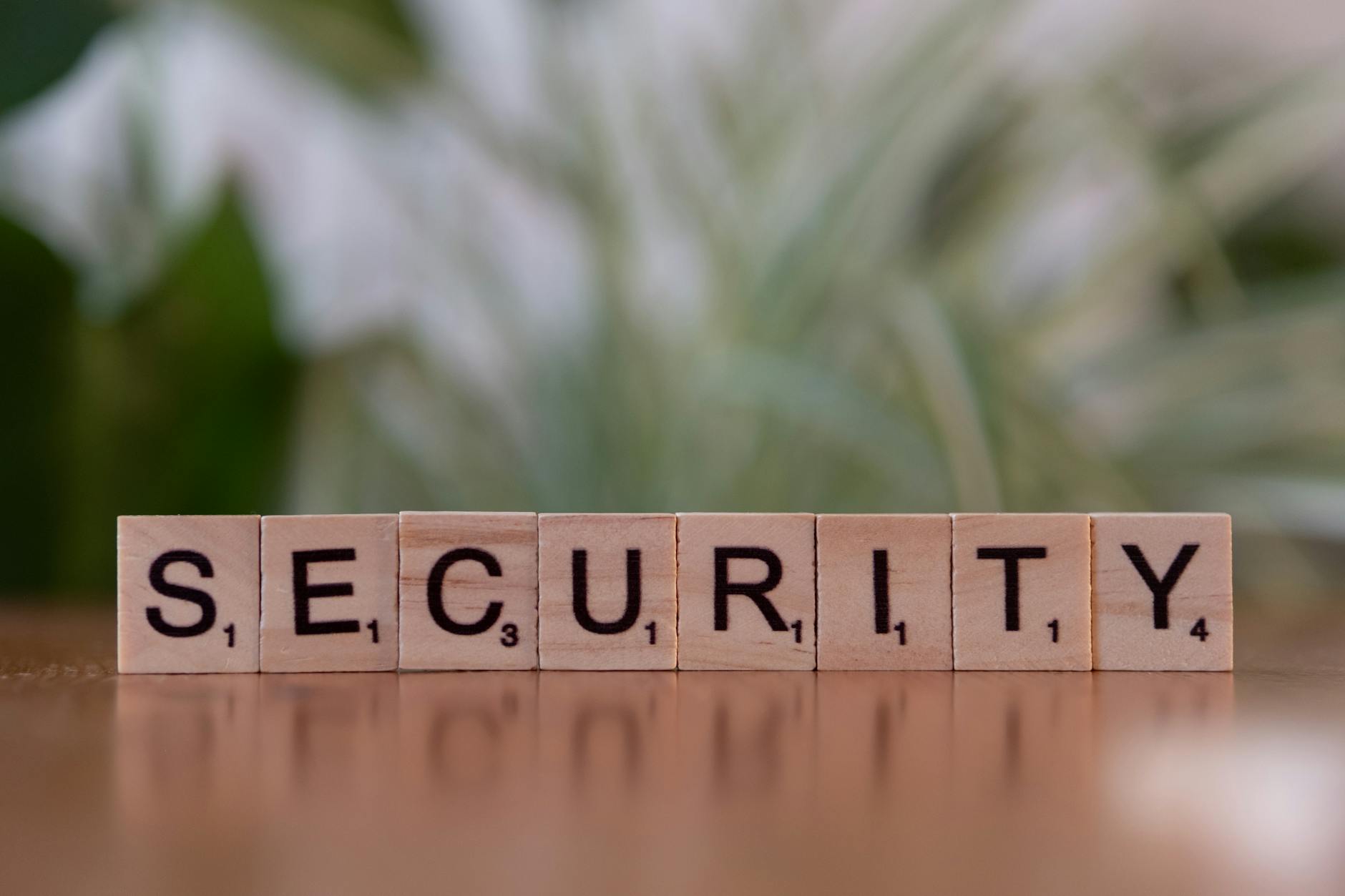Security spelled out in wooden letter tiles